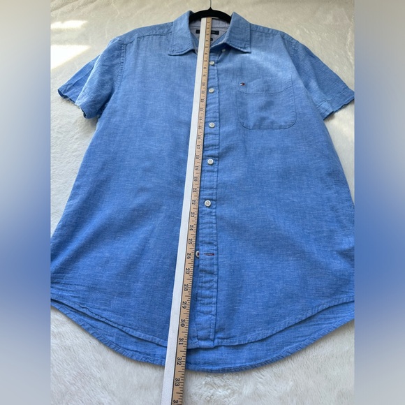 Tommy Hilfiger Blue Short Sleeve Button Down Linen Cotton Blend Men's Size Large - Picture 8 of 10
